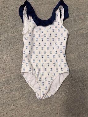 Minnow Girls White & Navy Ruffle One-Piece Swimsuit